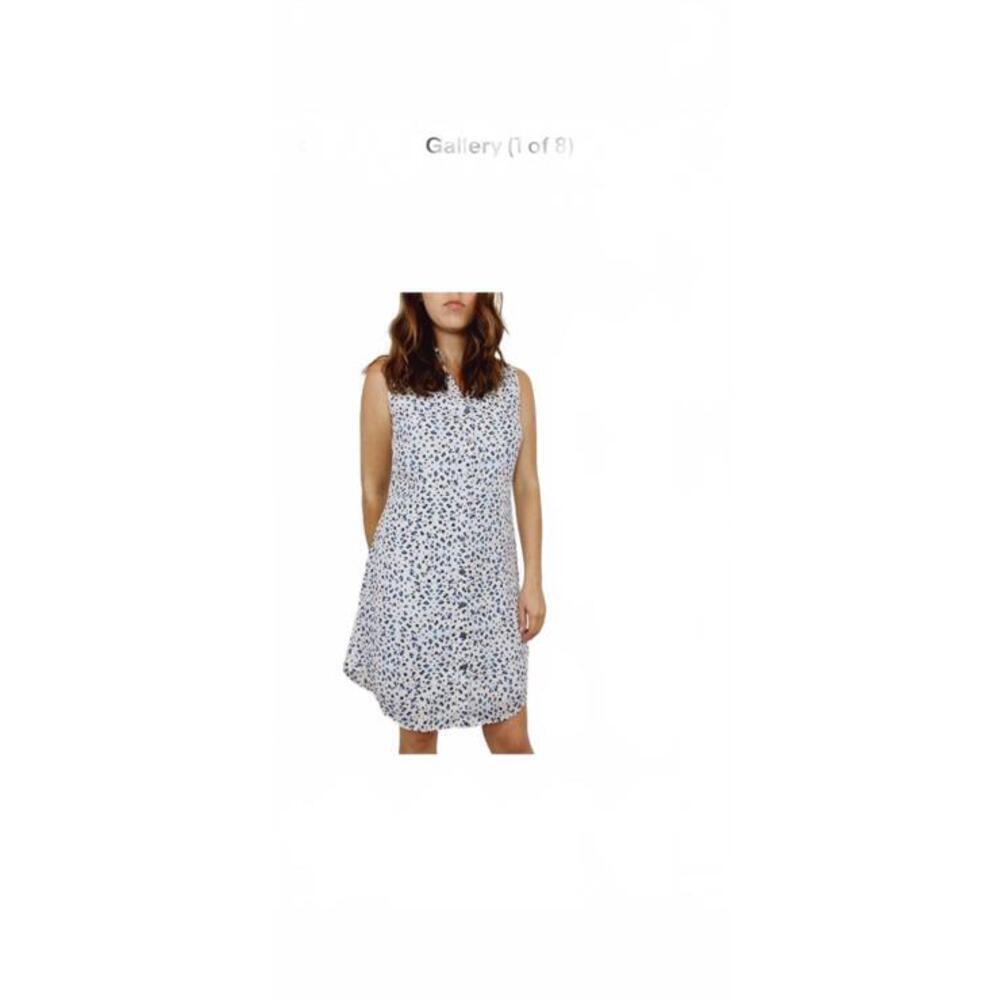 Cabi Sleeveless Button-Down Casual Dress In Blue And Brown Leopard Print, Xs